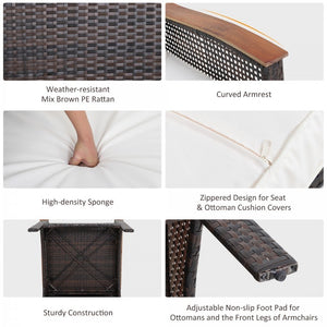 3-Piece Patio Lounge Bundle with 5-Piece PE Rattan Conversation Set  Wicker Umbrella Side Table & 7.5 FT Tilt Market Umbrella
