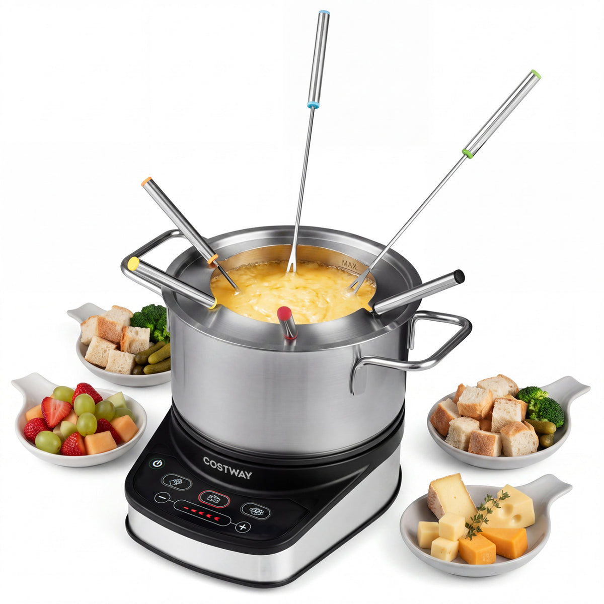 1200W Electric Fondue Pot Set with 3.2 QT Removable Pot 6 Color-Coded Fork
