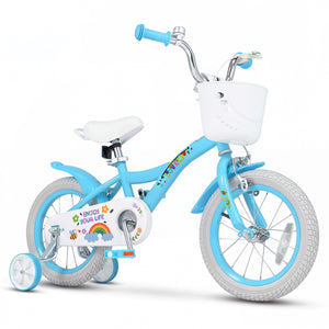 14 Inches Girls Bike for 3-5 Years Old with Training Wheels and Basket - Spring Party  Blue