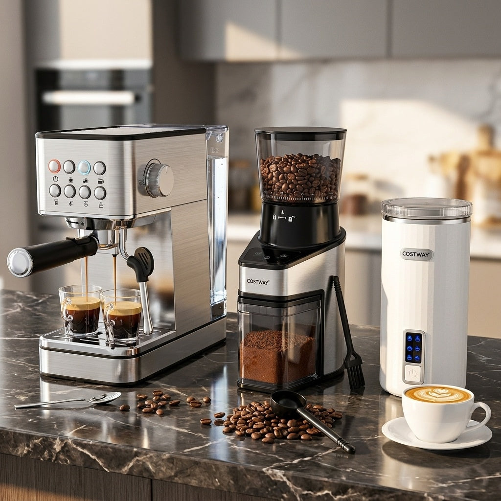 Home Espresso Coffee Station Set with Espresso Machine Grinder and Milk Frother