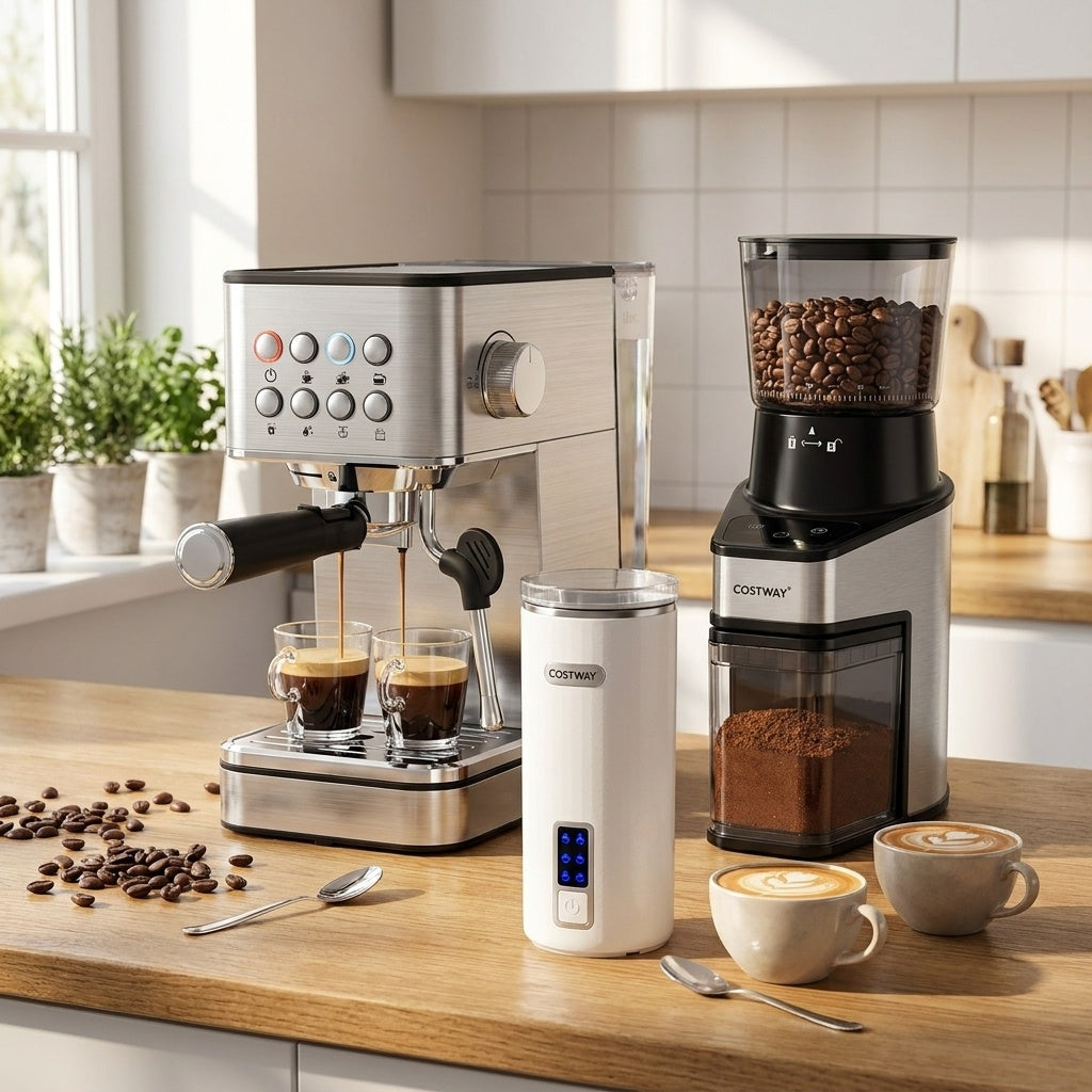 Home Espresso Coffee Station Set with Espresso Machine Grinder and Milk Frother