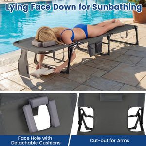 2-Piece Outdoor Tanning Chair and Patio Side Table Set with Folding Lounge Chair and Square Bistro Table