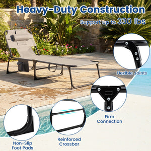 2-Piece Outdoor Tanning Chair and Patio Side Table Set with Folding Lounge Chair and Square Bistro Table