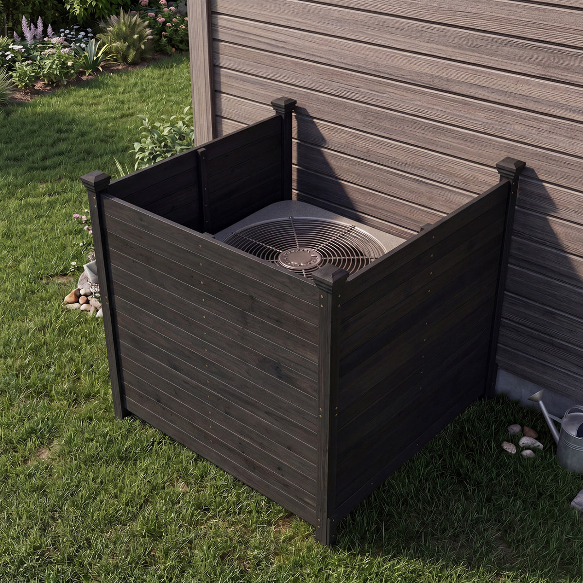 3-Panel Outdoor Privacy Air Conditioner Fence for Outside-Black