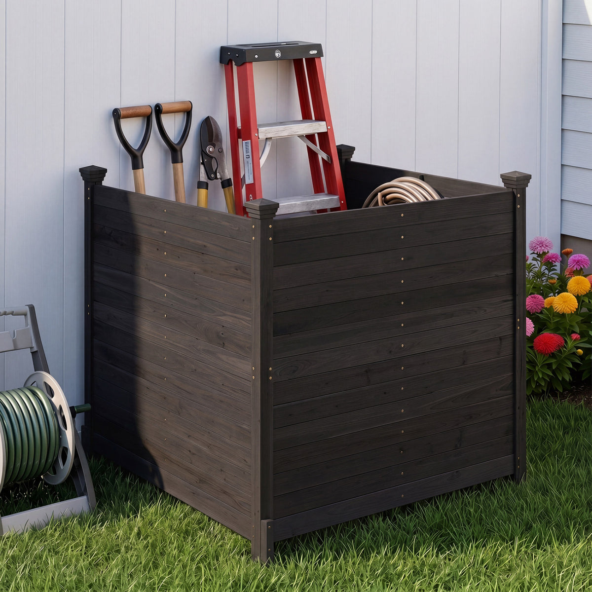 3-Panel Outdoor Privacy Air Conditioner Fence for Outside-Black