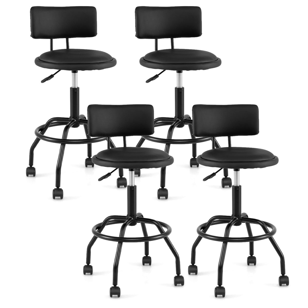Set of 4 Modern Swivel Height Adjustable Bar Stool with Backrest