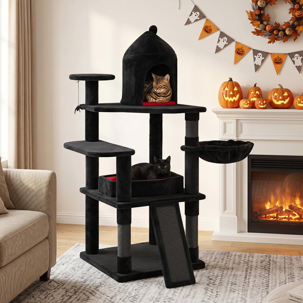50 Inch Gothic Multi-level Cat Tree with House for Indoor Cats