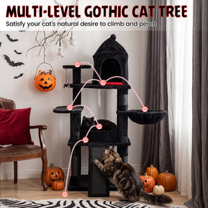 50 Inch Gothic Multi-level Cat Tree with House for Indoor Cats