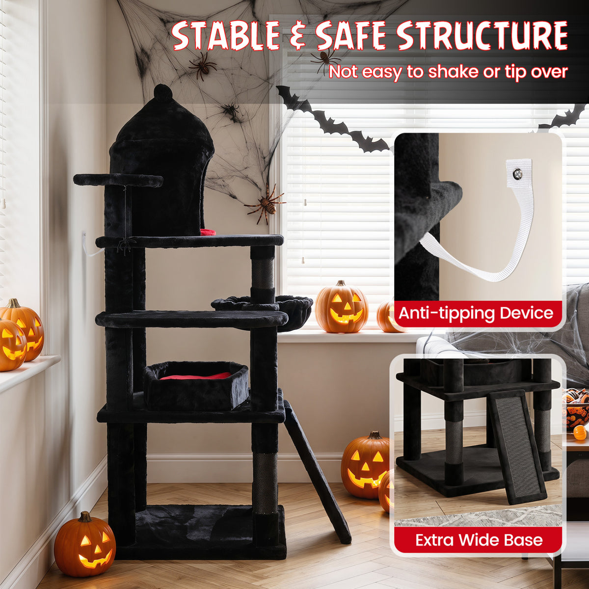 50 Inch Gothic Multi-level Cat Tree with House for Indoor Cats