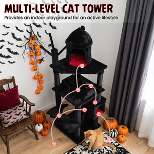 70 Inch Gothic Cat Tree for Indoor Cats with Castle and House