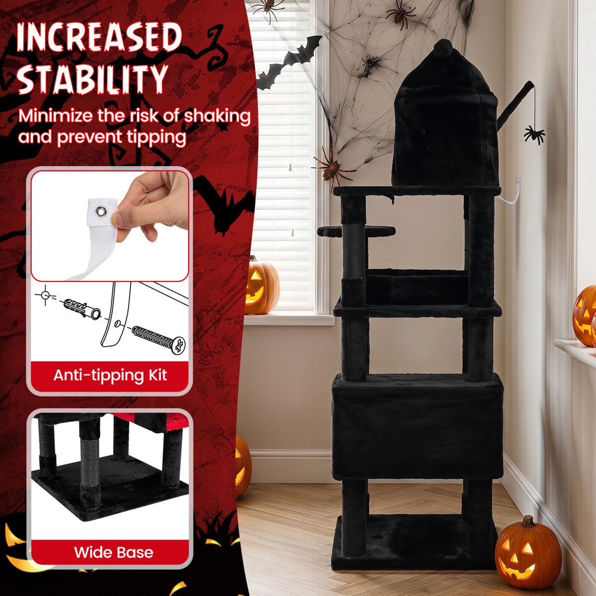 70 Inch Gothic Cat Tree for Indoor Cats with Castle and House