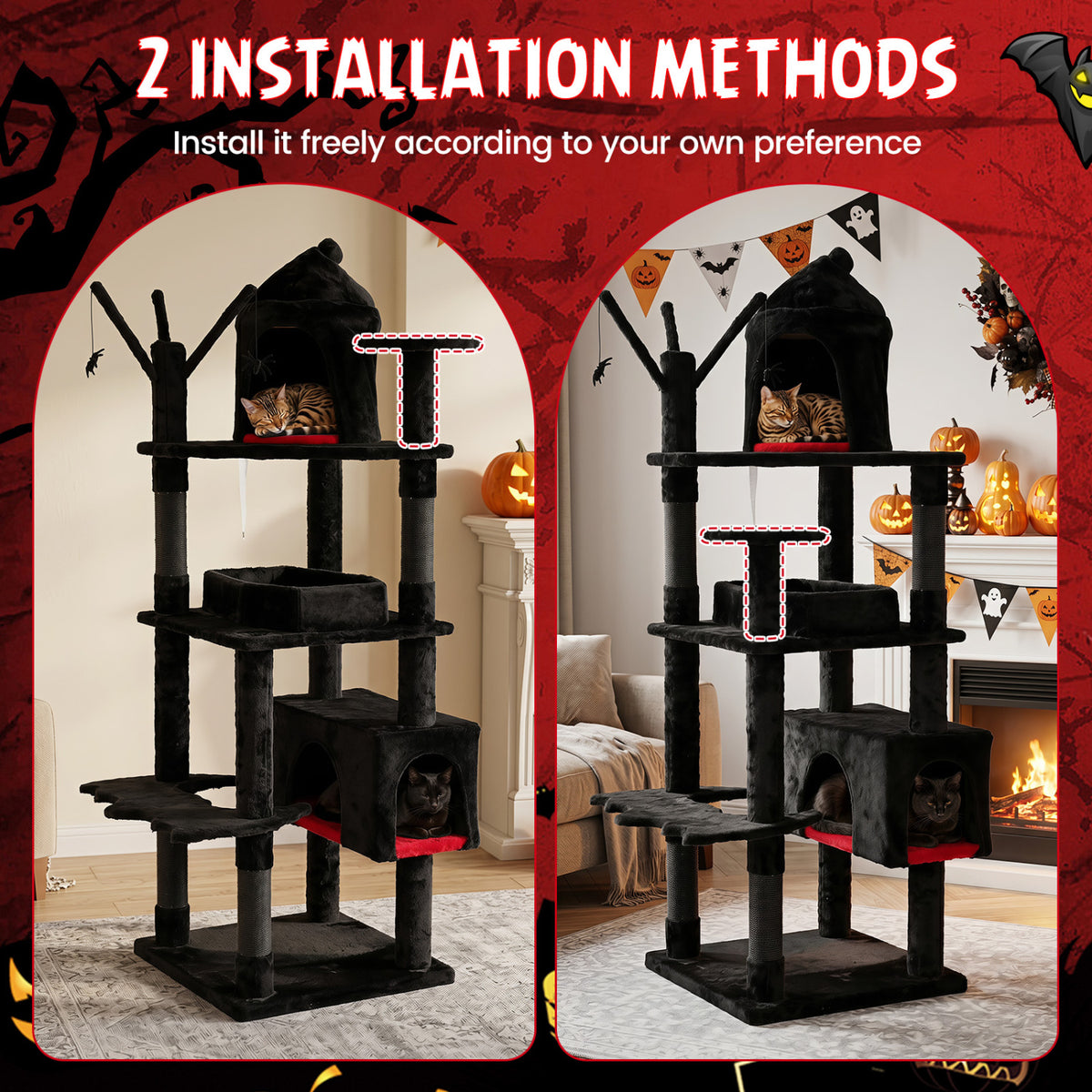 70 Inch Gothic Cat Tree for Indoor Cats with Castle and House