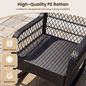 Outdoor Wicker Rocking Chair with Anti-Tip Stoppers and Thick Cushions for Porch-Black