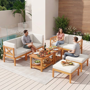 10-Piece Acacia Wood Outdoor Patio Furniture Set