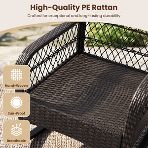 Outdoor Wicker Rocking Chair with Anti-Tip Stoppers 400 LBS for Porch Deck-White