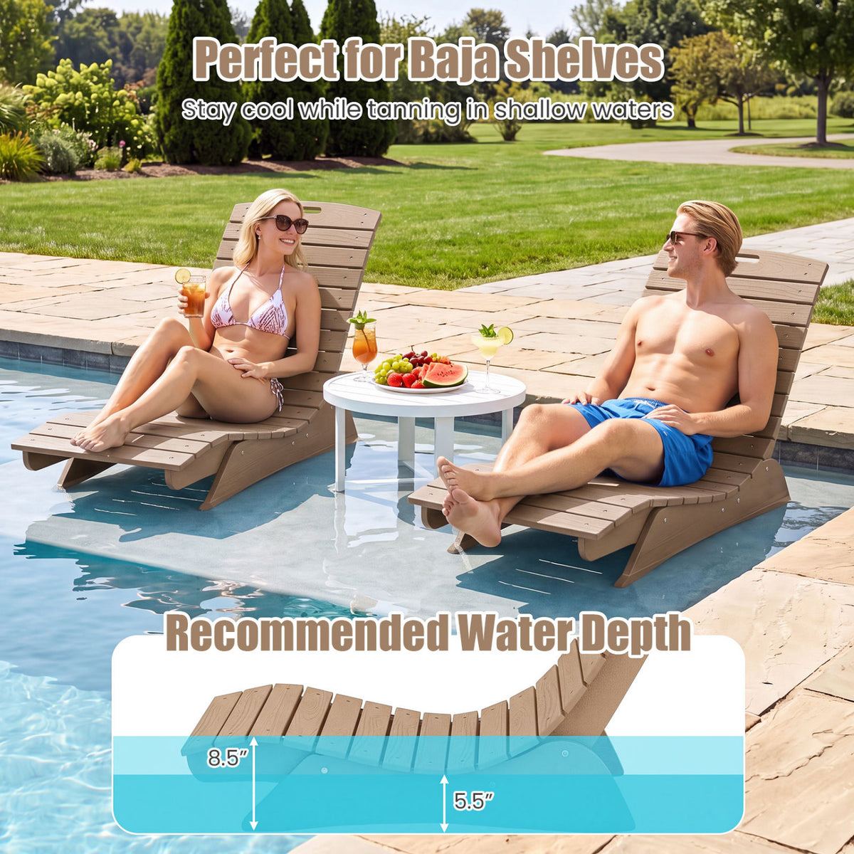 Fade-Resistant Outdoor Lounger with Contoured Shape for Deck Poolside-Brown