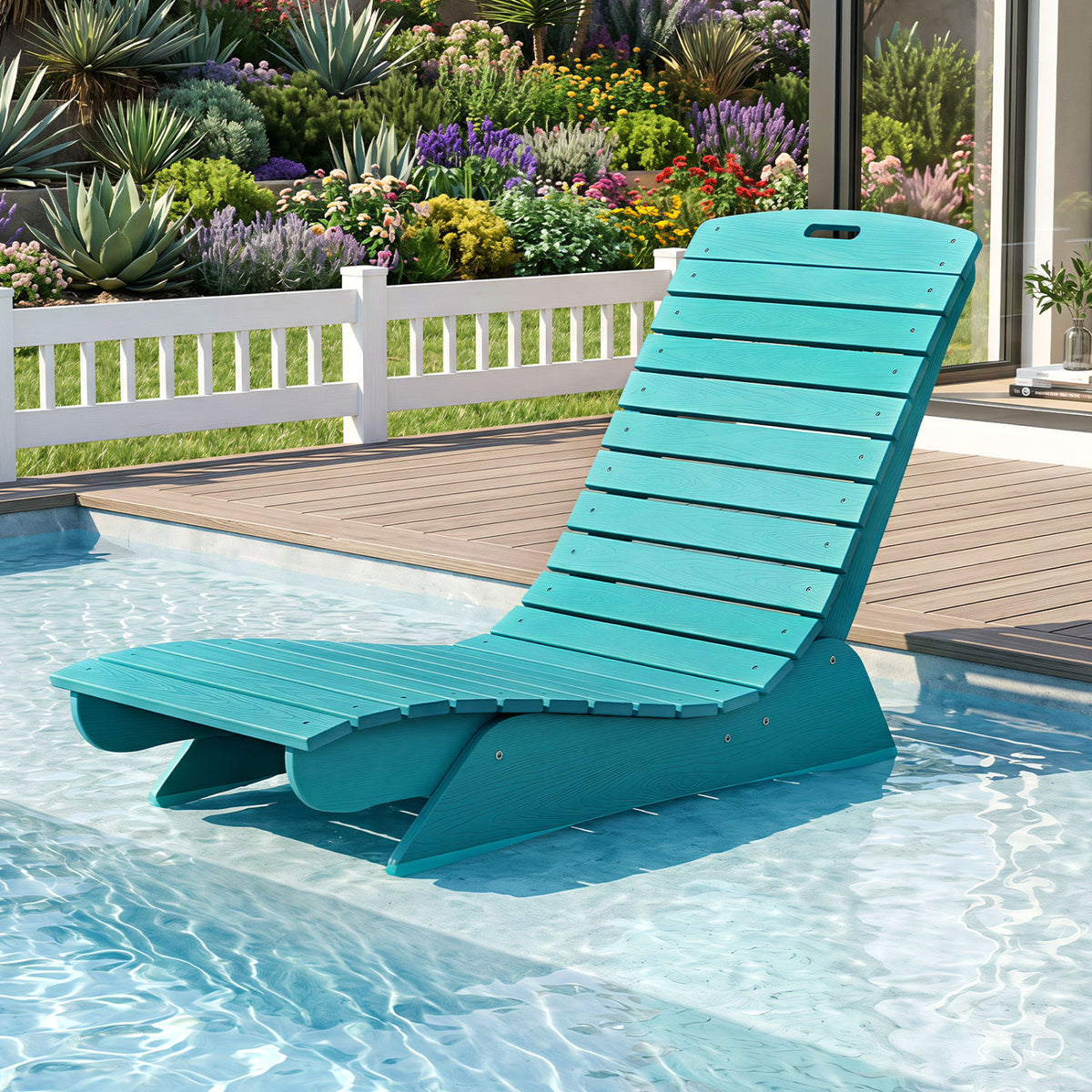 Fade-Resistant Outdoor Lounger with Contoured Shape for Deck Poolside-Turquoise