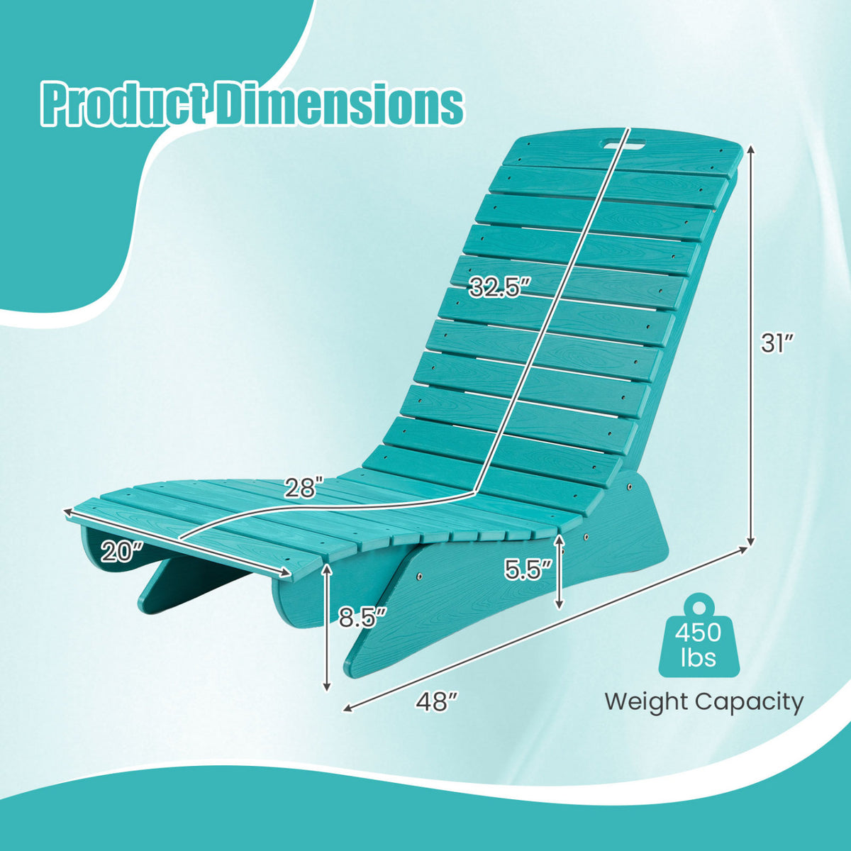 Fade-Resistant Outdoor Lounger with Contoured Shape for Deck Poolside-Turquoise