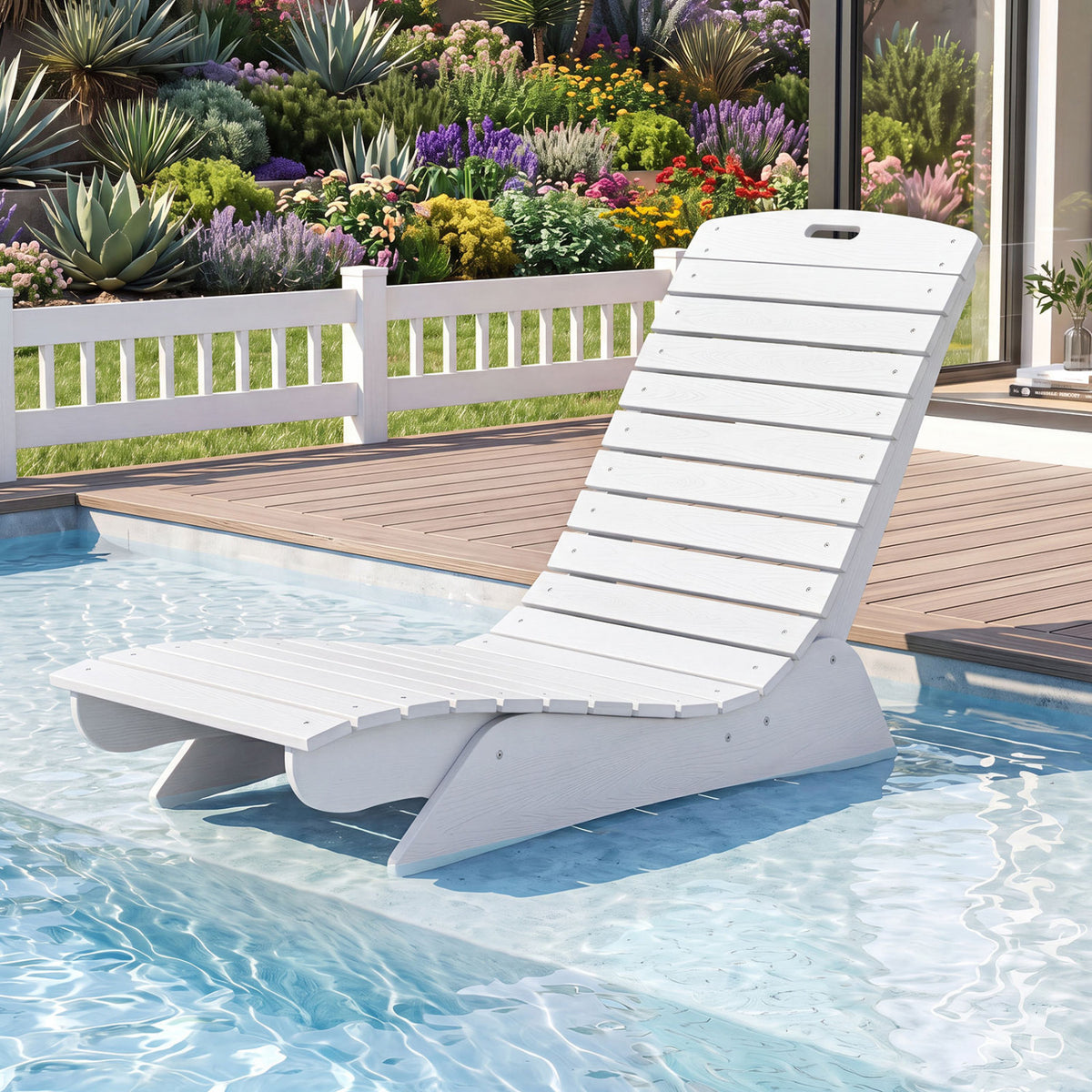 Fade-Resistant Outdoor Lounger with Contoured Shape for Deck Poolside-White
