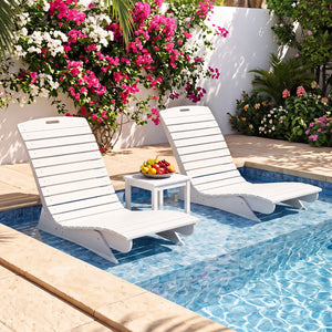 Fade-Resistant Outdoor Lounger with Contoured Shape for Deck Poolside-White