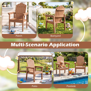 Outdoor Adirondack Chair with High Backrest and Wide Armrests for Deck Poolside-Brown