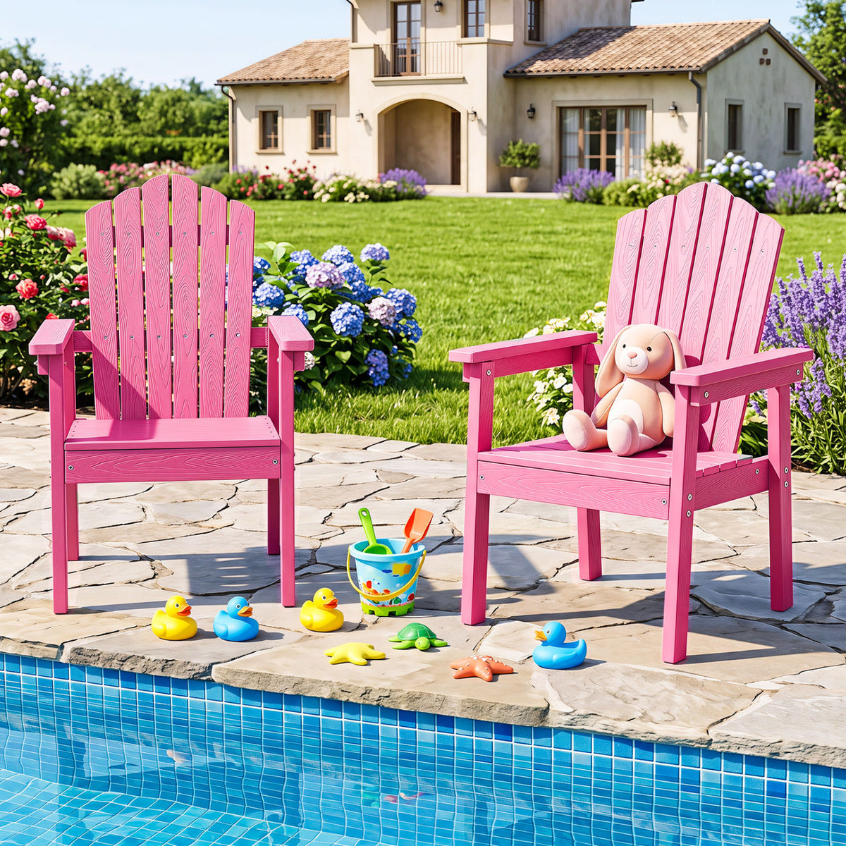 Outdoor Adirondack Chair with High Backrest and Wide Armrests for Deck Poolside-Pink