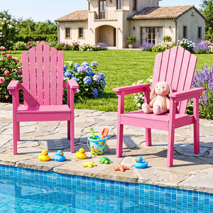 Outdoor Adirondack Chair with High Backrest and Wide Armrests for Deck Poolside-Pink