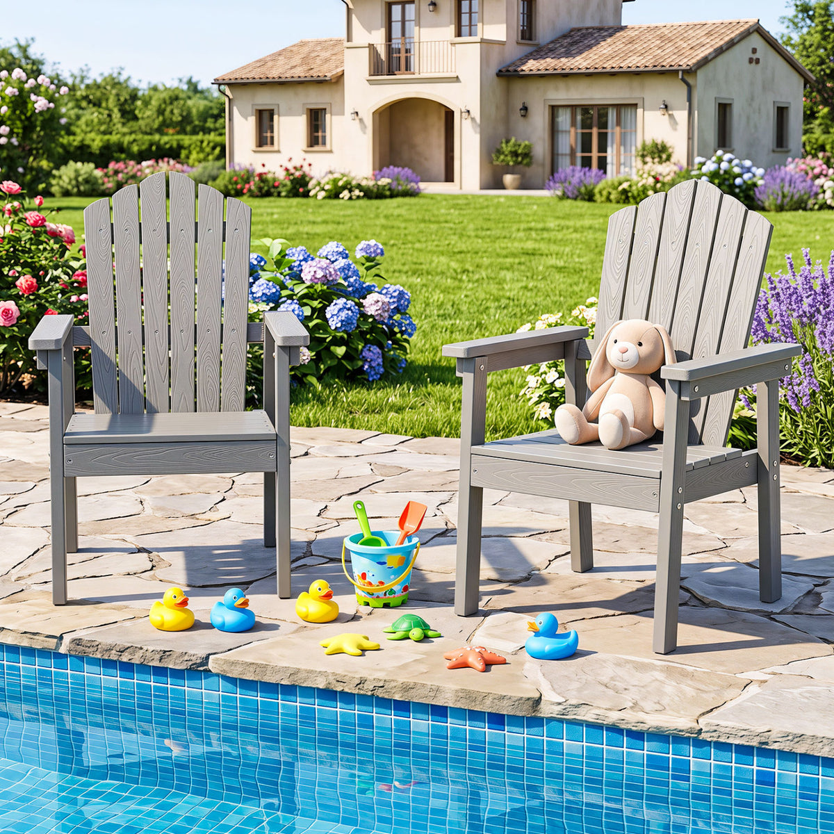 Outdoor Adirondack Chair with High Backrest and Wide Armrests for Deck Poolside-Silver