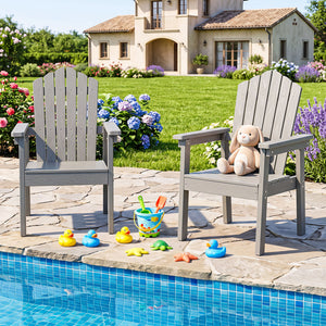 Outdoor Adirondack Chair with High Backrest and Wide Armrests for Deck Poolside-Silver