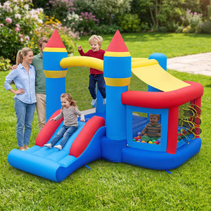 Inflatable Bounce House with Slide Ball Pit & Games and 550W Blower for Kids Party