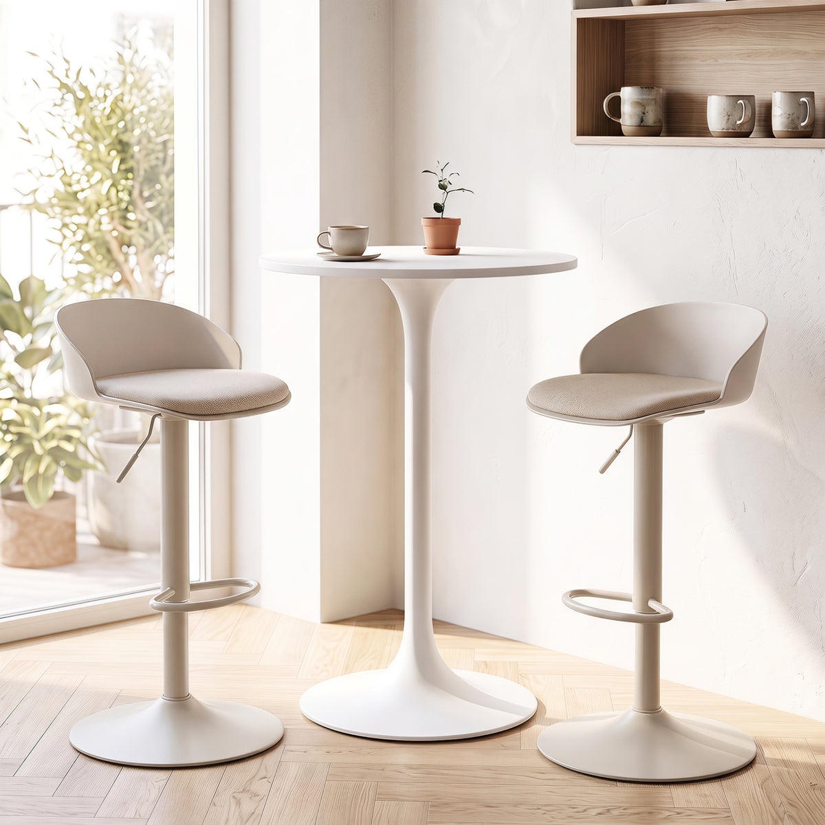 Set of 2 Adjustable Swivel Bar Stools w/ Back & Footrest 330 LBS for Dining-Cream