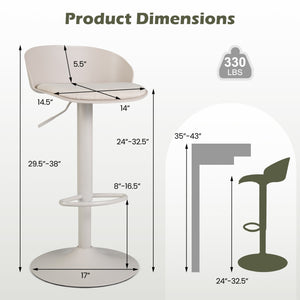 Set of 2 Adjustable Swivel Bar Stools w/ Back & Footrest 330 LBS for Dining-Cream