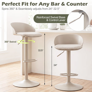 Set of 2 Adjustable Swivel Bar Stools w/ Back & Footrest 330 LBS for Dining-Cream
