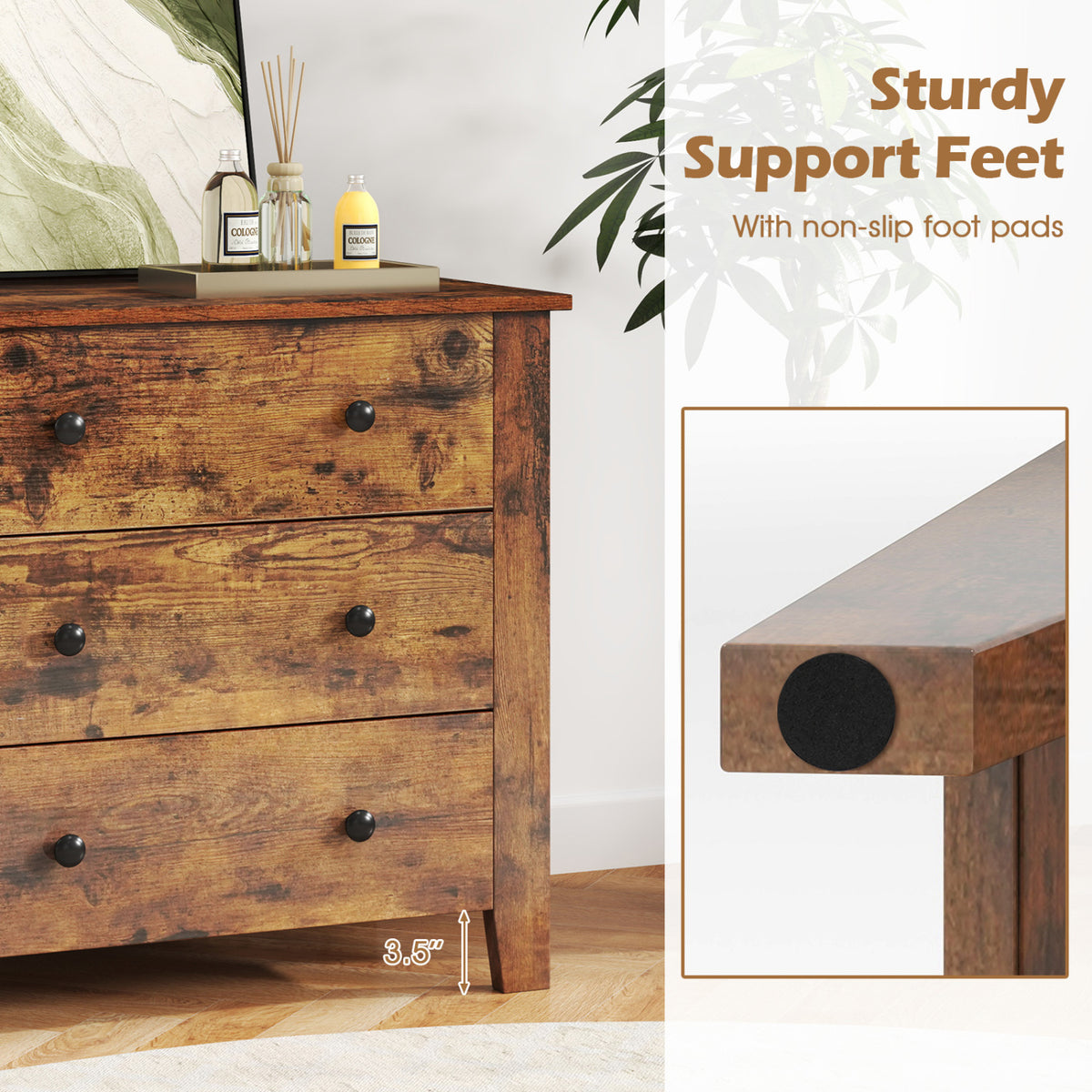 2-Pack 3 Drawer Dresser Chest of Drawers Bedside Table-Brown