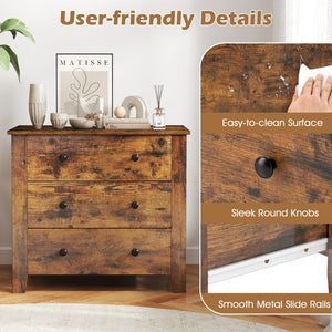 2-Pack 3 Drawer Dresser Chest of Drawers Bedside Table-Brown