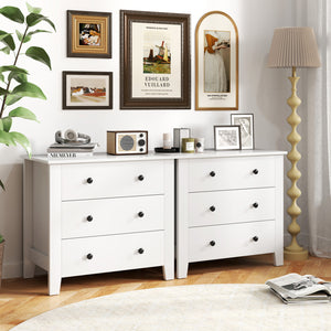 2-Pack 3 Drawer Dresser Chest of Drawers Bedside Table-White