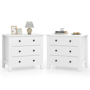 2-Pack 3 Drawer Dresser Chest of Drawers Bedside Table-White
