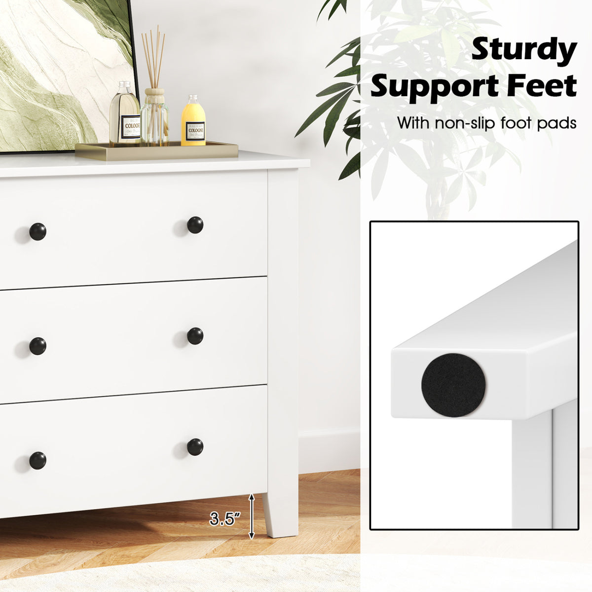 2-Pack 3 Drawer Dresser Chest of Drawers Bedside Table-White