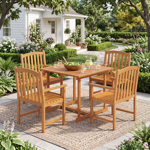 5-Piece Outdoor Square Patio Dining Set for 4 with Acacia Table & Armchairs