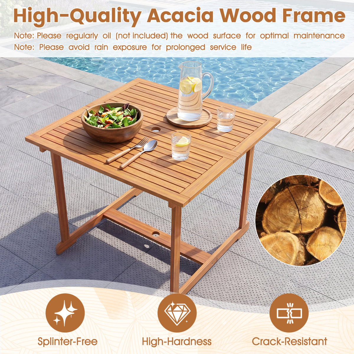 5-Piece Square Patio Dining Set for 4 with Acacia Table & Armchairs for Outdoor