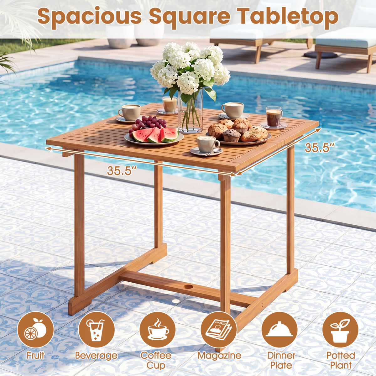 5-Piece Square Patio Dining Set for 4 with Acacia Table & Armchairs for Outdoor