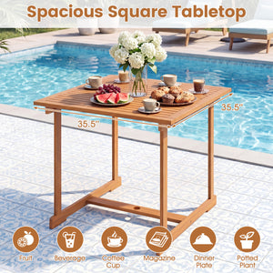 5-Piece Square Patio Dining Set for 4 with Acacia Table & Armchairs for Outdoor