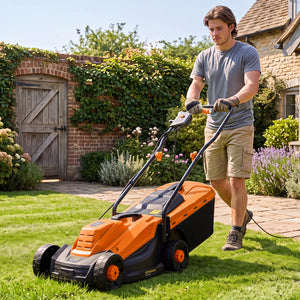 13-Inch 12-Amp Corded Electric Lawn Mower with 3-Position Height Adjustment-Orange