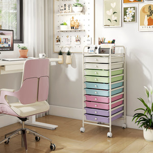 10 Drawer Rolling Storage Cart Organizer with 4 Universal Casters-Ice Cream Multicolor
