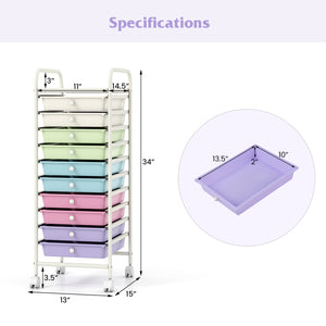 10 Drawer Rolling Storage Cart Organizer with 4 Universal Casters-Ice Cream Multicolor