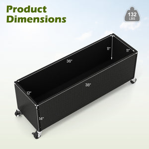 Raised Garden Bed PE Rattan Wicker Patio Planter Box with Liner and Wheels