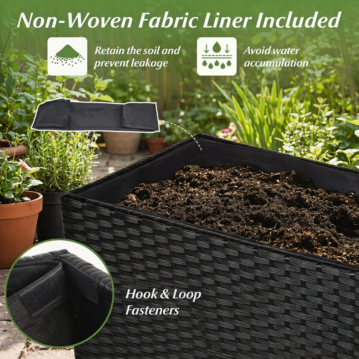 Set of 2 Raised Garden Bed All-Weather PE Rattan Wicker Flowerpot with Liner