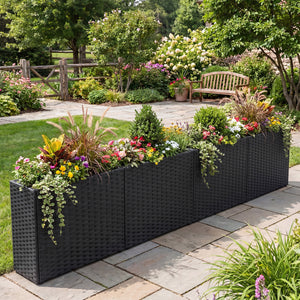 Set of 2 Raised Garden Bed All-Weather PE Rattan Wicker Flowerpot with Liner