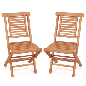 Teak Wood Folding Patio Chairs Set of 2 with X-Support & High Backrest for Backyard