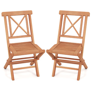 Teak Wood Folding Patio Chairs Set of 2 with Sturdy Frame & Comfort Back for Garden